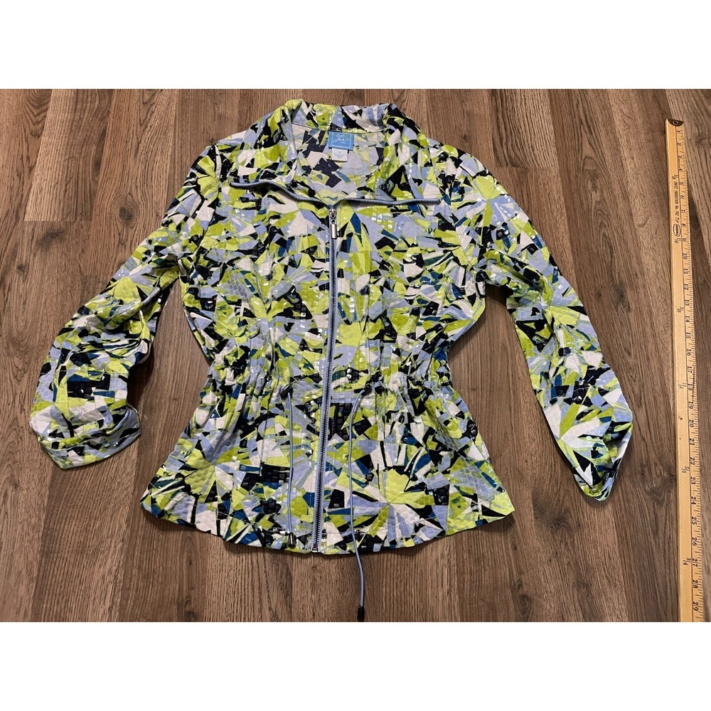 Lara Lane Jacket, Women's Size 12, Blue Green White, Full Zip, Long Sleeve